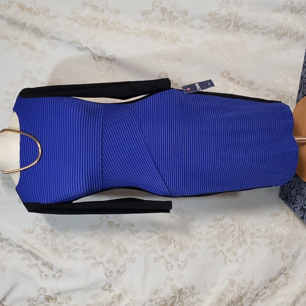 NWT Chaps Blue & Black Striped Stretch Knit Dress size 4